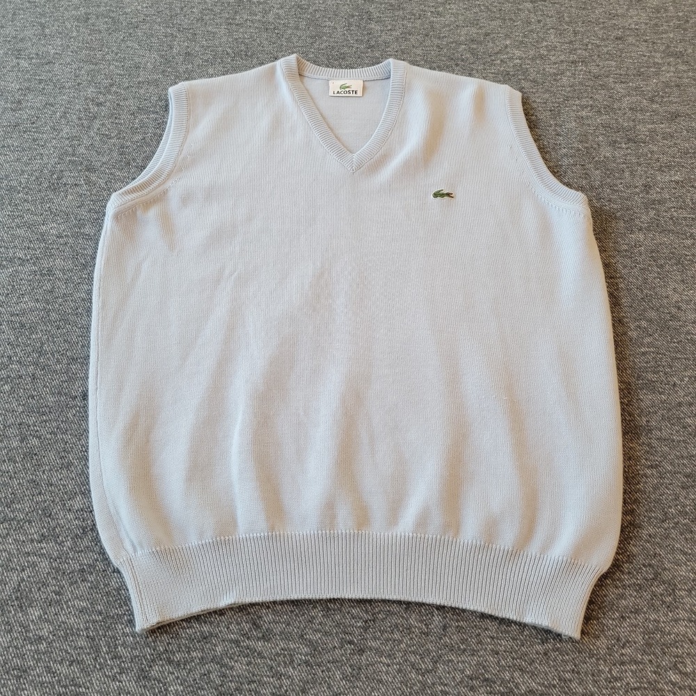 Lacoste Sweater Vest Men's Size 4 Blue Sleeveless V Neck Golf Knit Preppy
